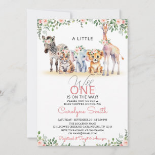 Wild One Safari Animals Greenery Girl Baby Shower Invitation