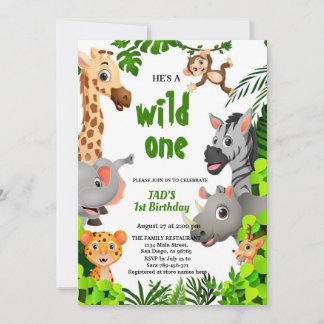 Wild One Safari Animals Jungle Birthday Invitation
