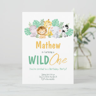 Wild One Safari Animals Jungle Kids Birthday Invitation