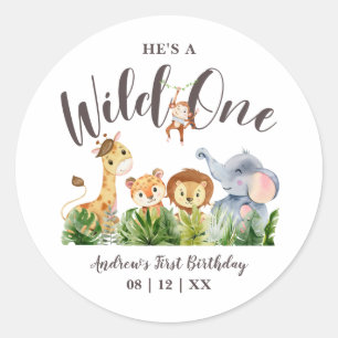 Wild One Safari Animals Kids Birthday Classic Round Sticker