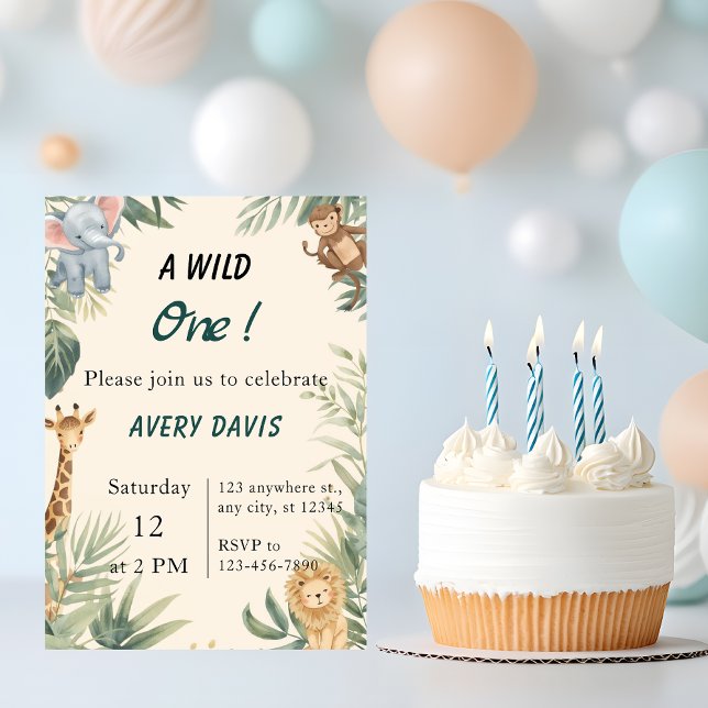 Wild One Safari Animals Kids Birthday Invitation (Creator Uploaded)