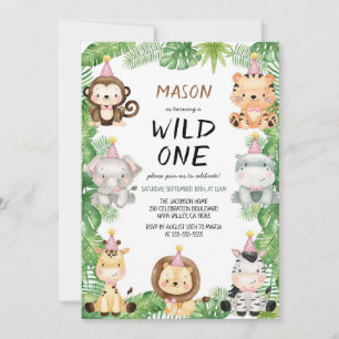 Wild One Safari Animals Kids Birthday Invitation