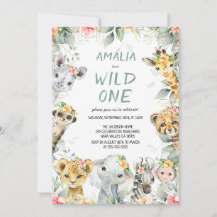 Wild One Safari Animals Kids Birthday Invitation