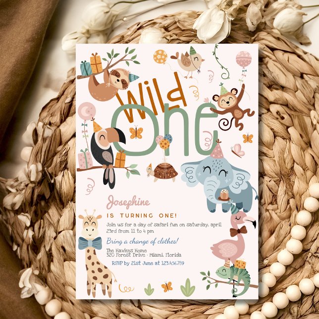Wild one safari animals kids birthday party invitation (Creator Uploaded)