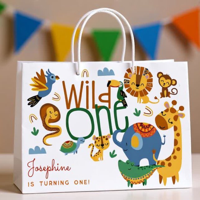 Wild one safari animals kids birthday party large gift bag (Creator Uploaded)