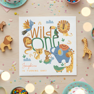Wild one safari animals kids birthday party napkin