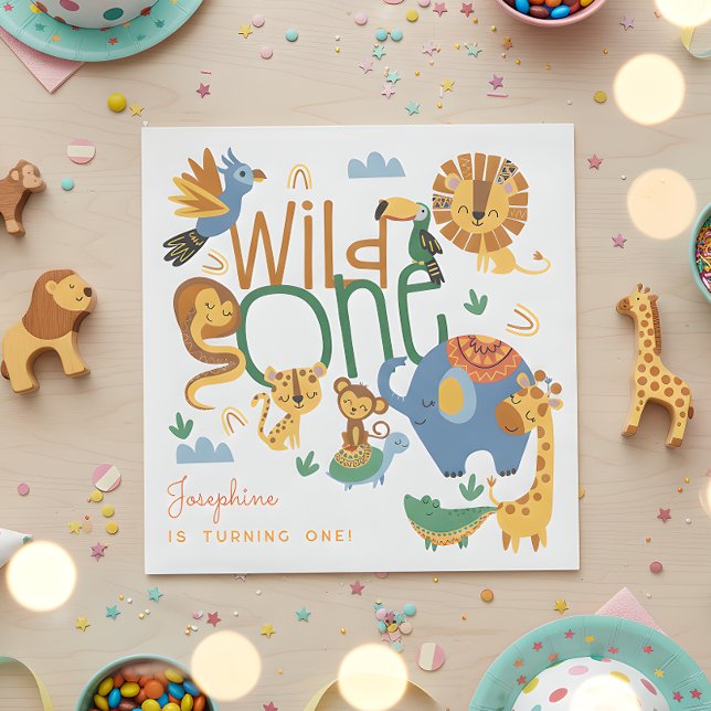 Wild one safari animals kids birthday party napkin (Creator Uploaded)