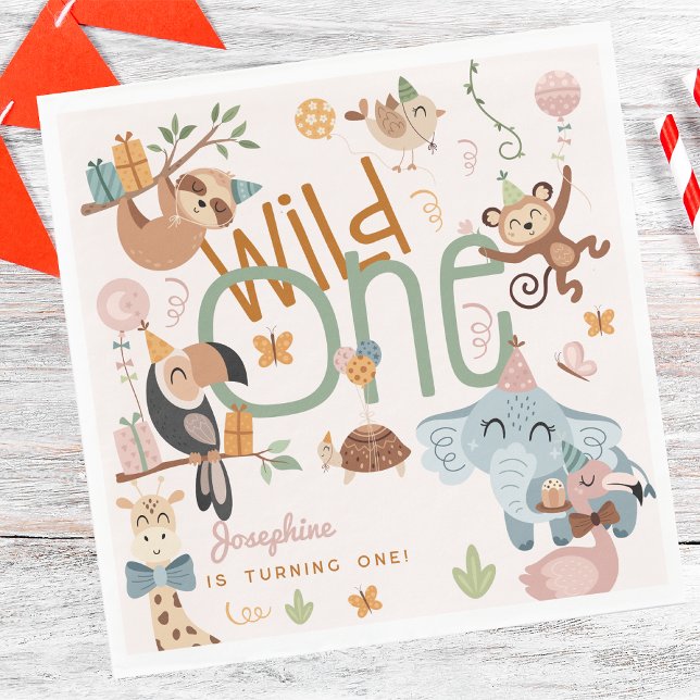 Wild one safari animals kids birthday party napkin (Creator Uploaded)