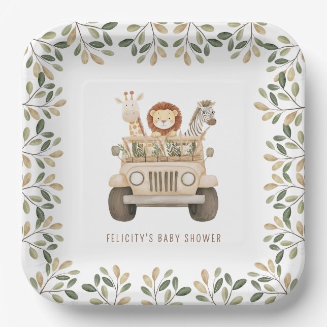Wild One Safari Animals Neutral Baby Shower Paper Plate (Front)