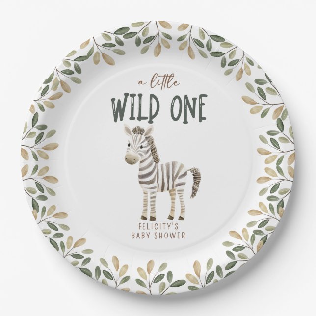 Wild One Safari Animals Neutral Baby Shower Paper Plate (Front)