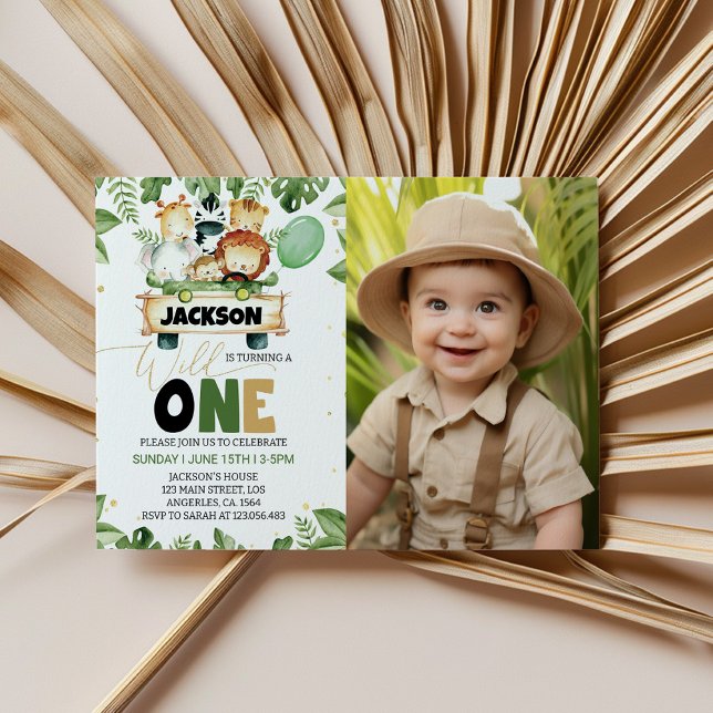 Wild One Safari Animals Photo Birthday Invitation (Creator Uploaded)