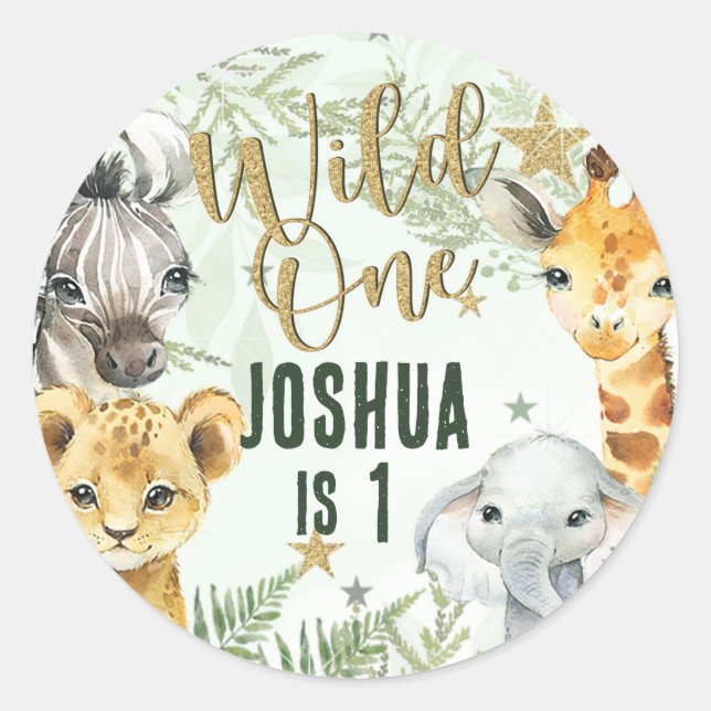 Wild One Safari Animals Round Stickers (Front)