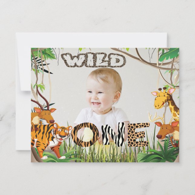 Wild One Safari Animals Safari Photo Boy Invitation (Front)