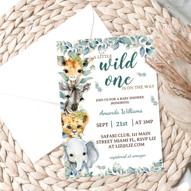 Wild One Safari Animals Sage Green Baby Shower Invitation (Creator Uploaded)