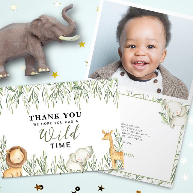 Wild One Safari Animals Theme Boy Birthday Folding Thank You Card (Creator Uploaded)