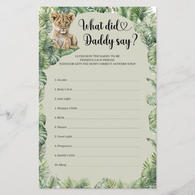 Wild One Safari Animals What Did Daddy Say game (Front)