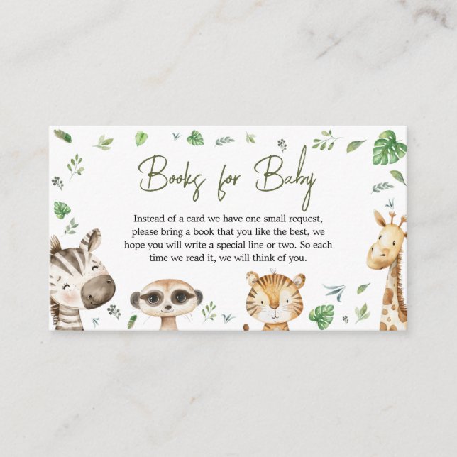 Wild One Safari Baby Shower Books for Baby Enclosure Card (Front)