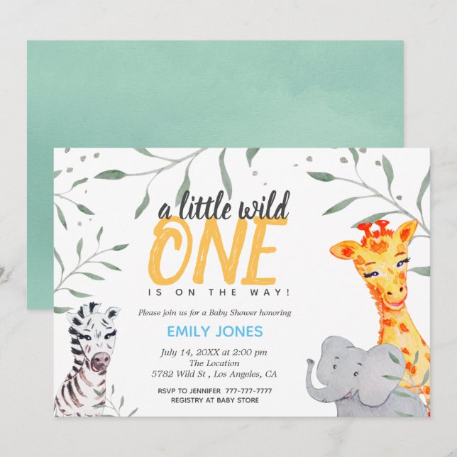 Wild One Safari Baby Shower Boy Invitation (Front/Back)