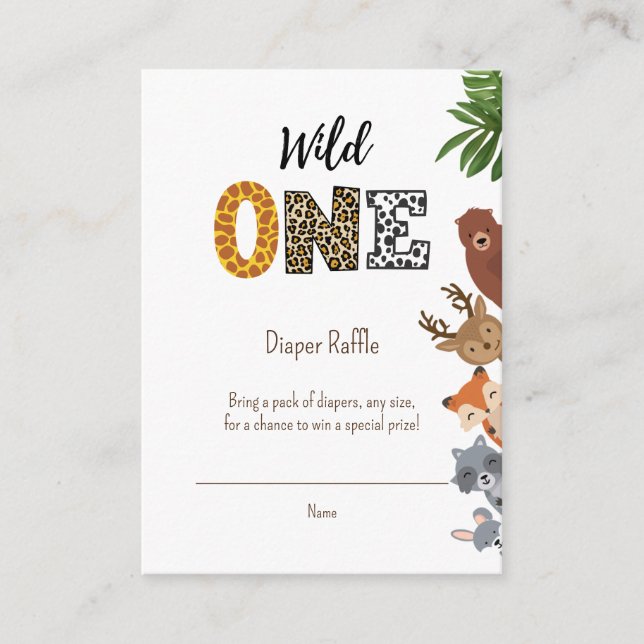 Wild One Safari baby shower diaper raffle Enclosure Card (Front)