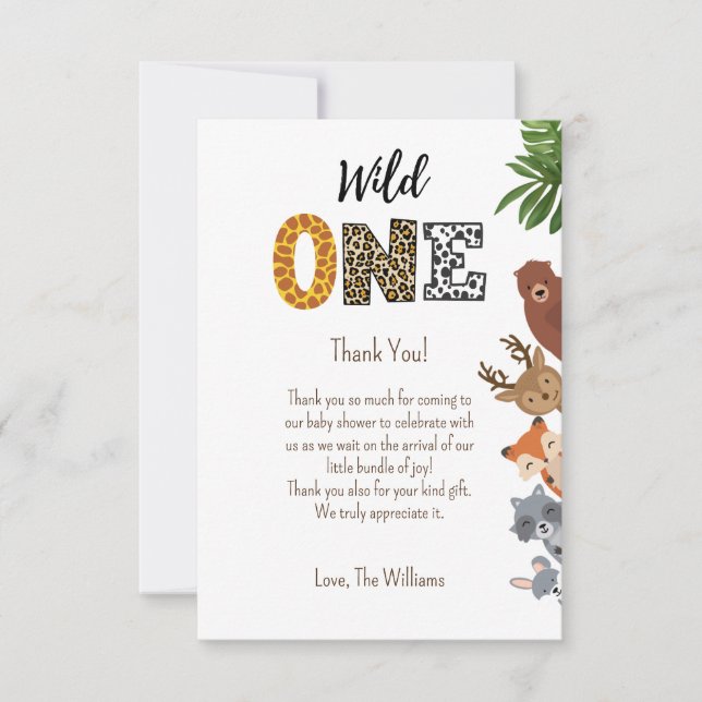 Wild One Safari baby shower diaper raffle Thank You Card (Front)