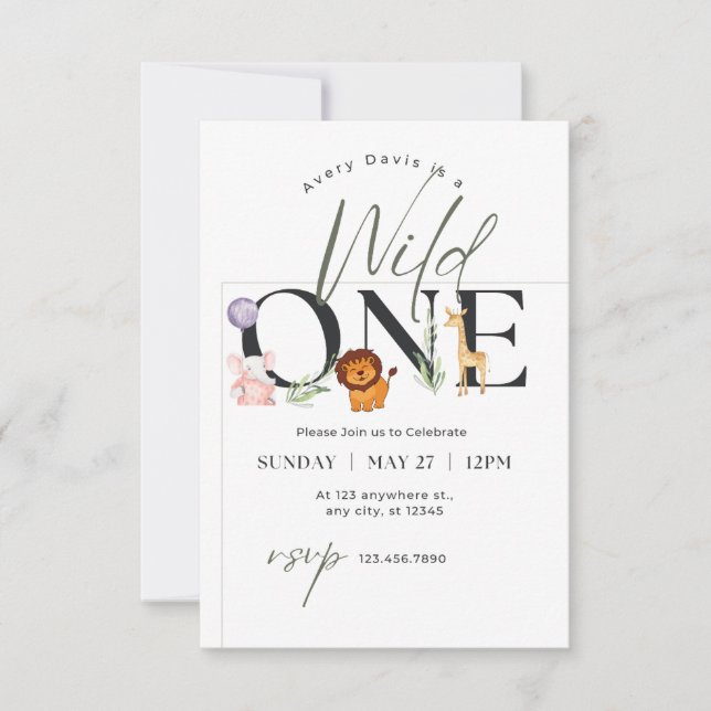 wild one safari baby shower invitation (Front)