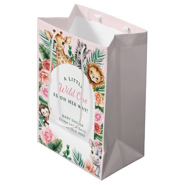 Wild One Safari Baby Shower - Jungle Animinals Medium Gift Bag (Front Angled)