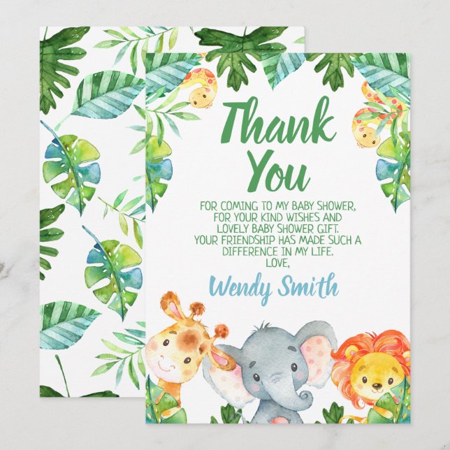 Wild One Safari Baby Shower Thank You Card (Front/Back)