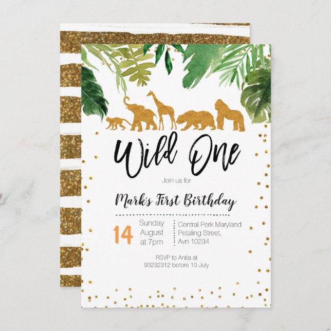 Wild One Safari Birthday invitation (Front/Back)