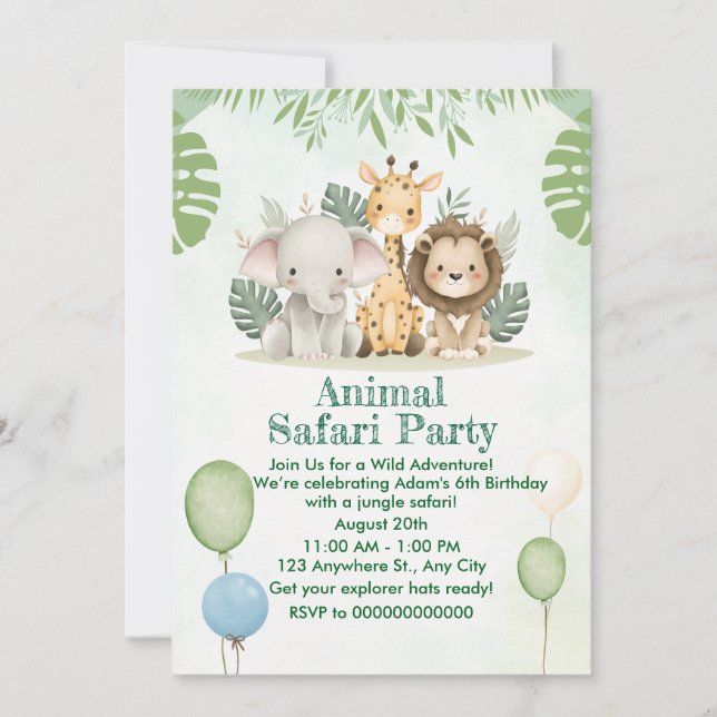 Wild One Safari Birthday Invitation (Front)