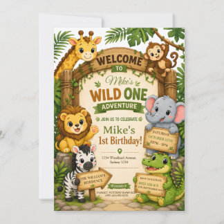 Wild One Safari Birthday Invitation | Cute Jungle