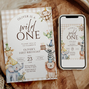 Wild One Safari Birthday Invitation Jungle Animals