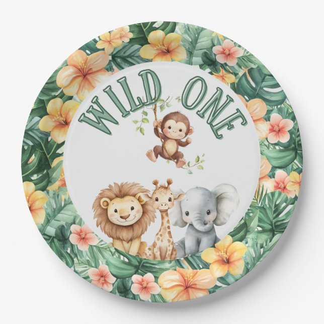 Wild One Safari Birthday Plates (Front)