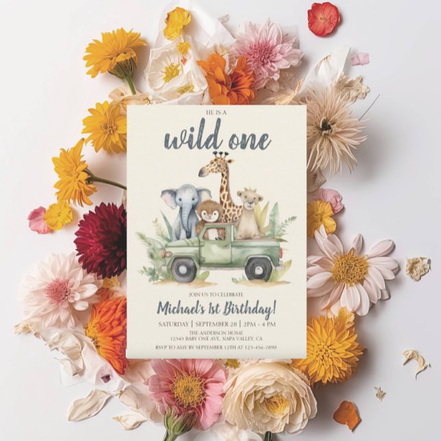 Wild One Safari Boy 1st Birthday  Invitation (Creator Uploaded)