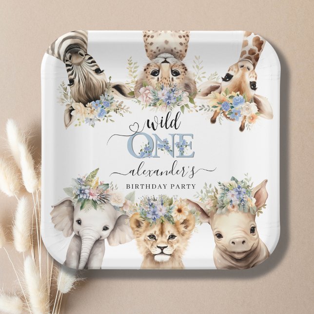 Wild One Safari Boy 1st Birthday Paper Plate (Creator Uploaded)