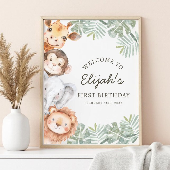 Wild One Safari Boy's 1st Birthday Welcome Sign (Creator Uploaded)