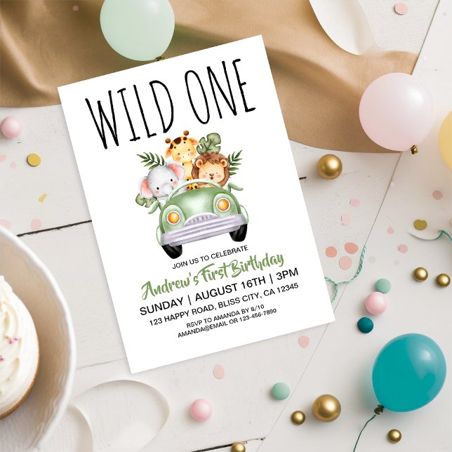 Wild One Safari Car 1st Birthday Invitation (Creator Uploaded)