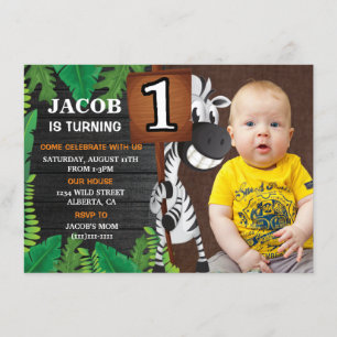 Wild One Safari  Custom Photo Birthday Invitation