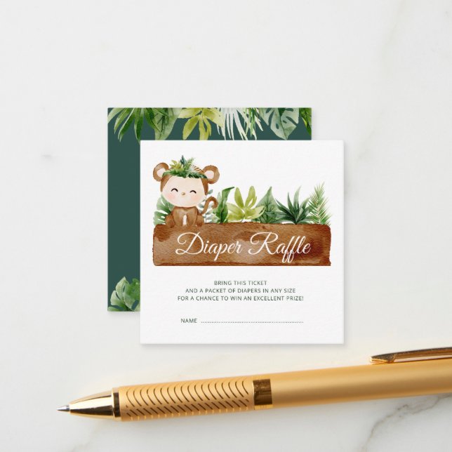 wild one safari diaper raffle ticket enclosure card (Front/Back In Situ)