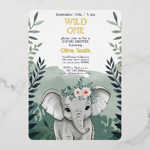 Wild One Safari Elephant Baby Shower Invitation
