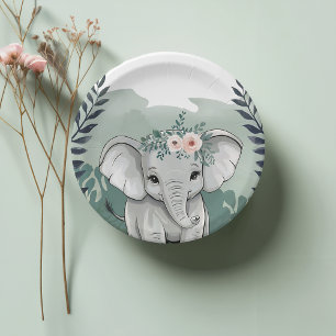 Wild One Safari Elephant Baby Shower Paper Plates