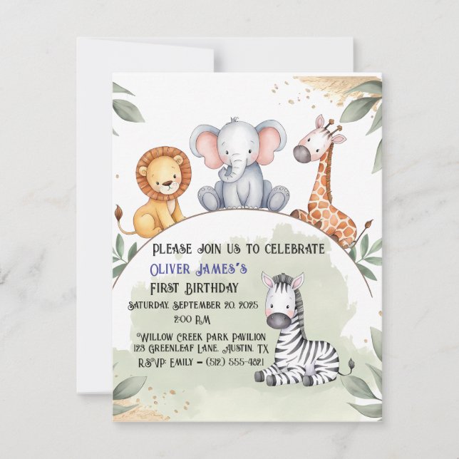 Wild One Safari First Birthday Invitation (Front)