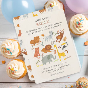 Wild One Safari First Birthday Invitation for Boys