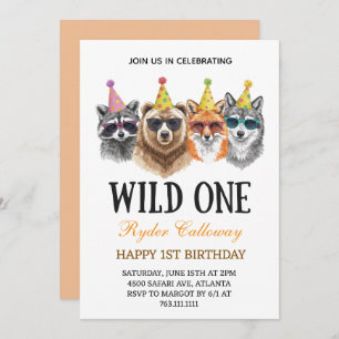 Wild One Safari First Birthday – Jungle Animal  Invitation