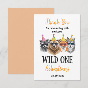 Wild One Safari First Birthday – Jungle Animal Thank You Card