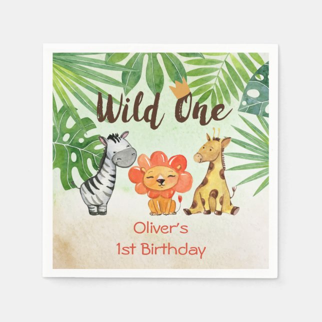 Wild One, Safari First Birthday Napkin (Front)