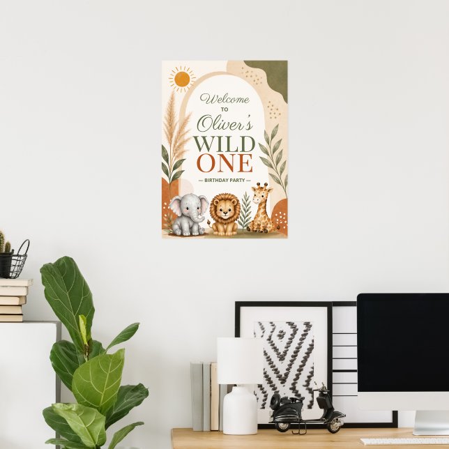 Wild One Safari First Birthday Poster (Home Office)