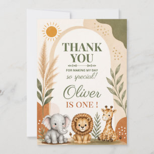 Wild One Safari First Birthday Thank You Card