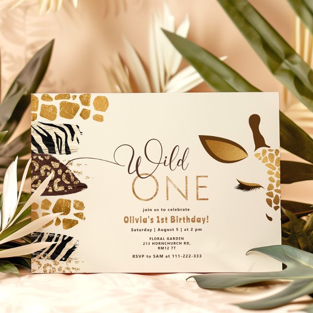 Wild One safari gender neutral giraffe birthday Invitation (Creator Uploaded)