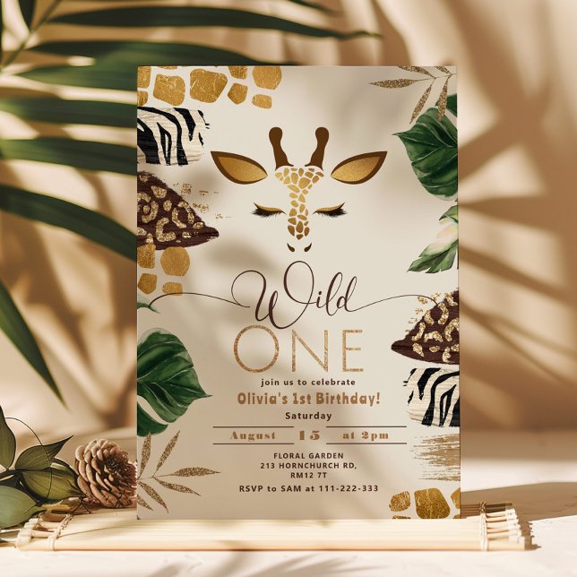 Wild One safari gender neutral giraffe birthday Invitation (Creator Uploaded)