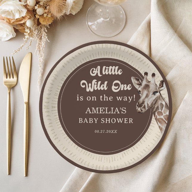 Wild One Safari Giraffe Baby Shower Paper Plate (Creator Uploaded)